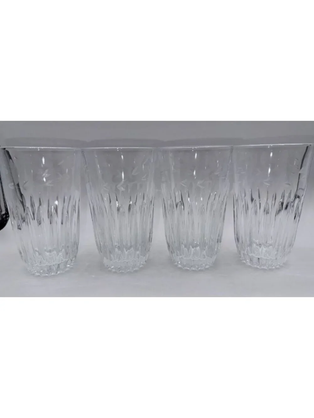 Princess House Heritage 12oz Flat Tumbler Clear Floral Cut Etched Glass Set of 4